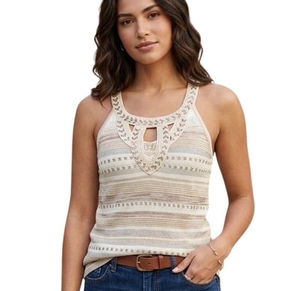 WHBM Metallic Beaded Sweater Tank Womens Medium Gold Silver Vest Top Shell